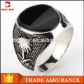 Saudi Arabia National emblem flat shape black agate 925 silver fashion jewelry ring